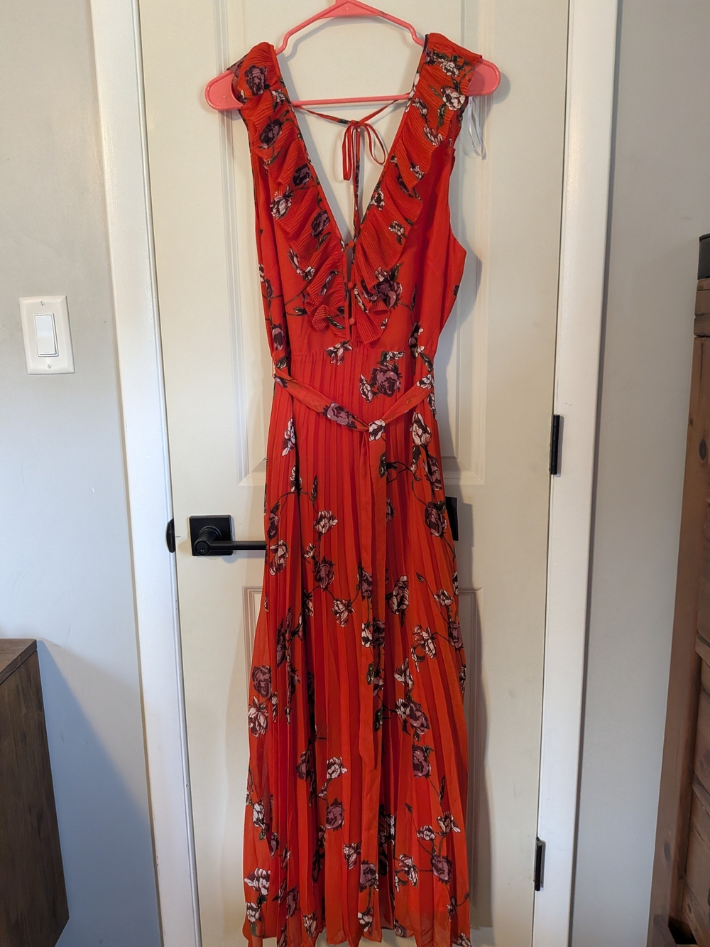 Lulu's Red Floral Ruffled Maxi Dress